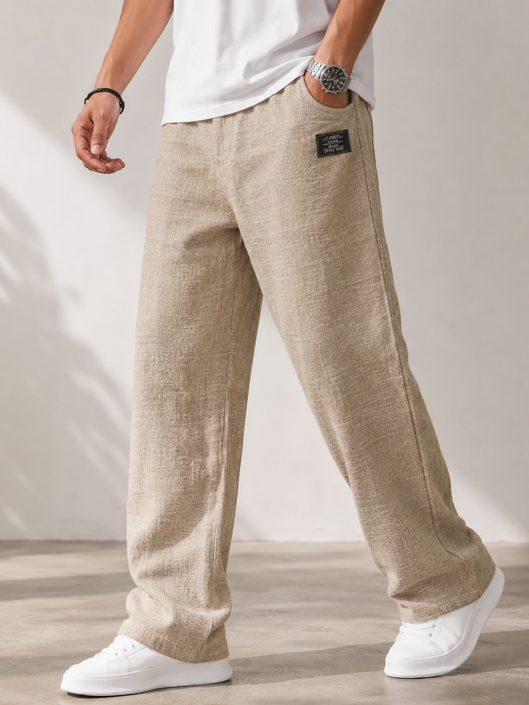 Women's Lightweight Polyester Trousers – Relaxed Wide-Leg Fit