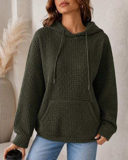 Women's Cotton-Poly Waffle Knit Hoodie Sweater – Relaxed Fit