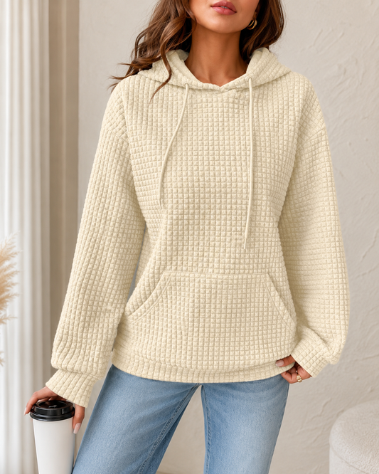 Women's Cotton-Poly Waffle Knit Hoodie Sweater – Relaxed Fit