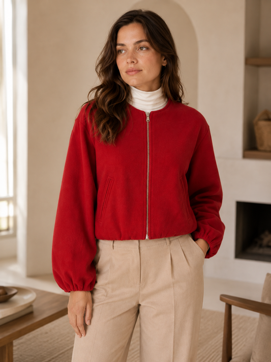 Women’s Relaxed Fit Bomber Jacket – Zipper Front, Versatile Layering