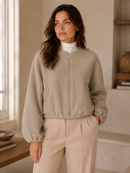 Women’s Relaxed Fit Bomber Jacket – Zipper Front, Versatile Layering