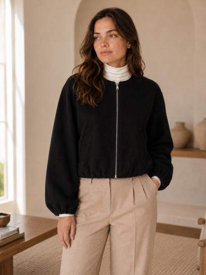 Women’s Relaxed Fit Bomber Jacket – Zipper Front, Versatile Layering