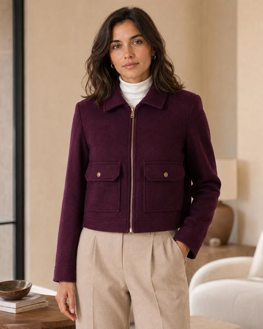 Women's Cropped Jacket – Clean Tailoring with Utility Detailing – Button-Front Closure