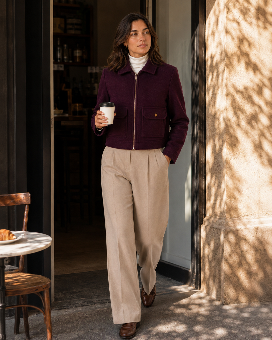 Women's Cropped Jacket – Clean Tailoring with Utility Detailing – Button-Front Closure