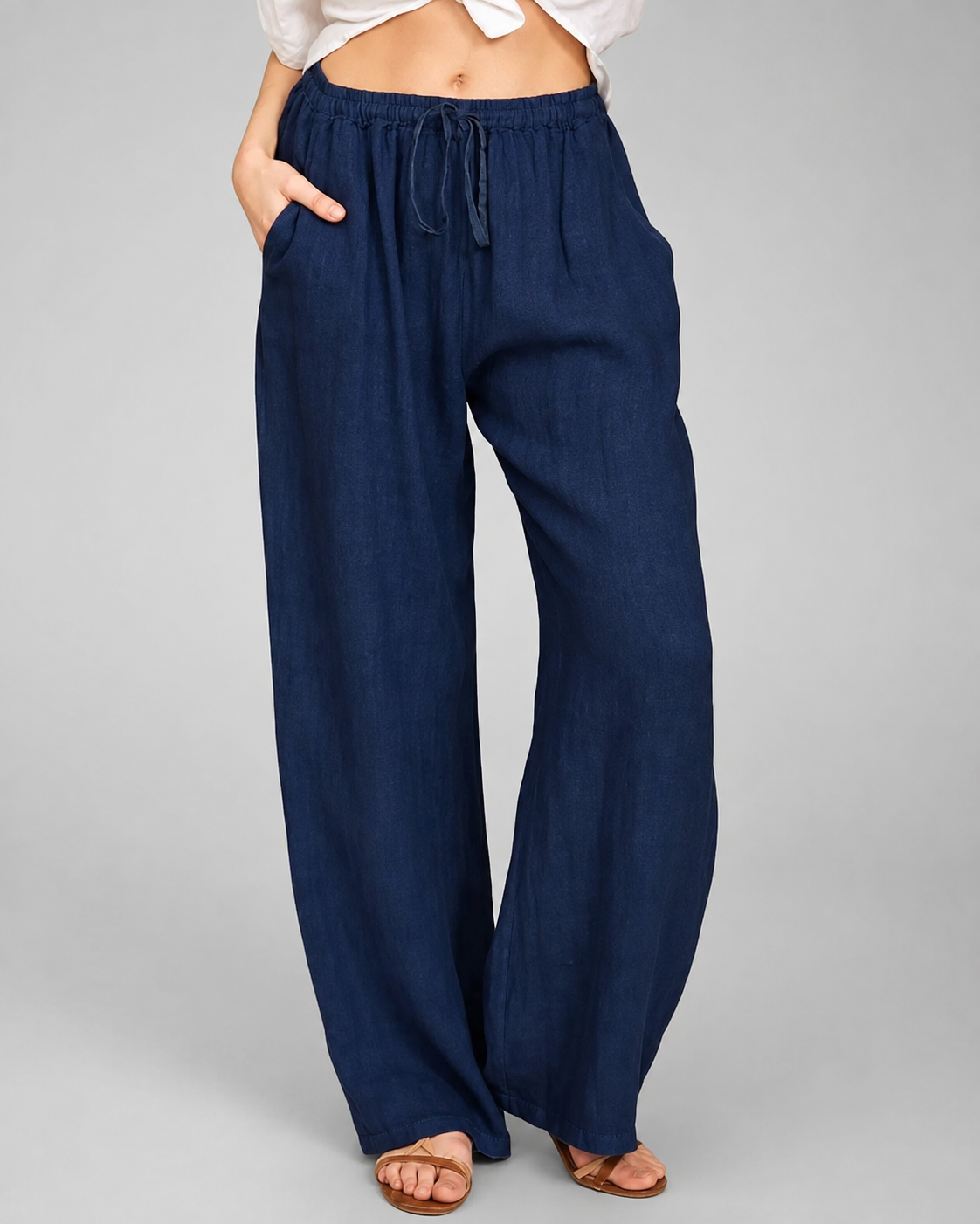 Women's Cotton Linen Wide Leg Pants – Loose Fit with Elastic Waist