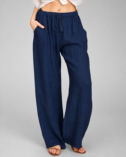 Women's Cotton Linen Wide Leg Pants – Loose Fit with Elastic Waist