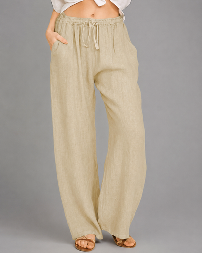 Women's Cotton Linen Wide Leg Pants – Loose Fit with Elastic Waist
