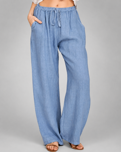 Women's Cotton Linen Wide Leg Pants – Loose Fit with Elastic Waist