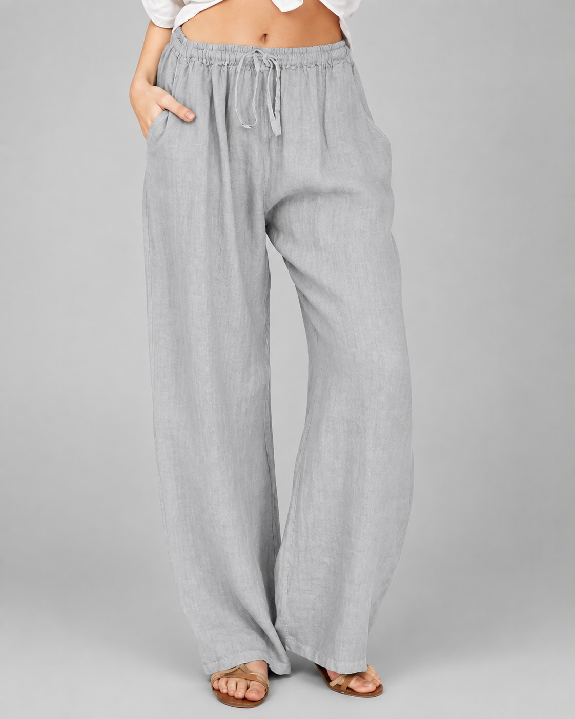 Women's Cotton Linen Wide Leg Pants – Loose Fit with Elastic Waist