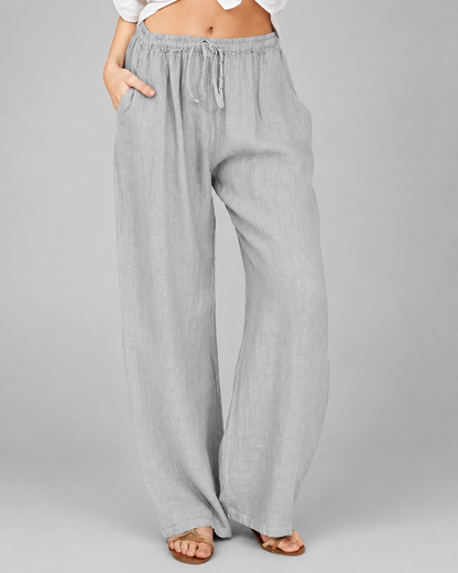 Women's Cotton Linen Wide Leg Pants – Loose Fit with Elastic Waist