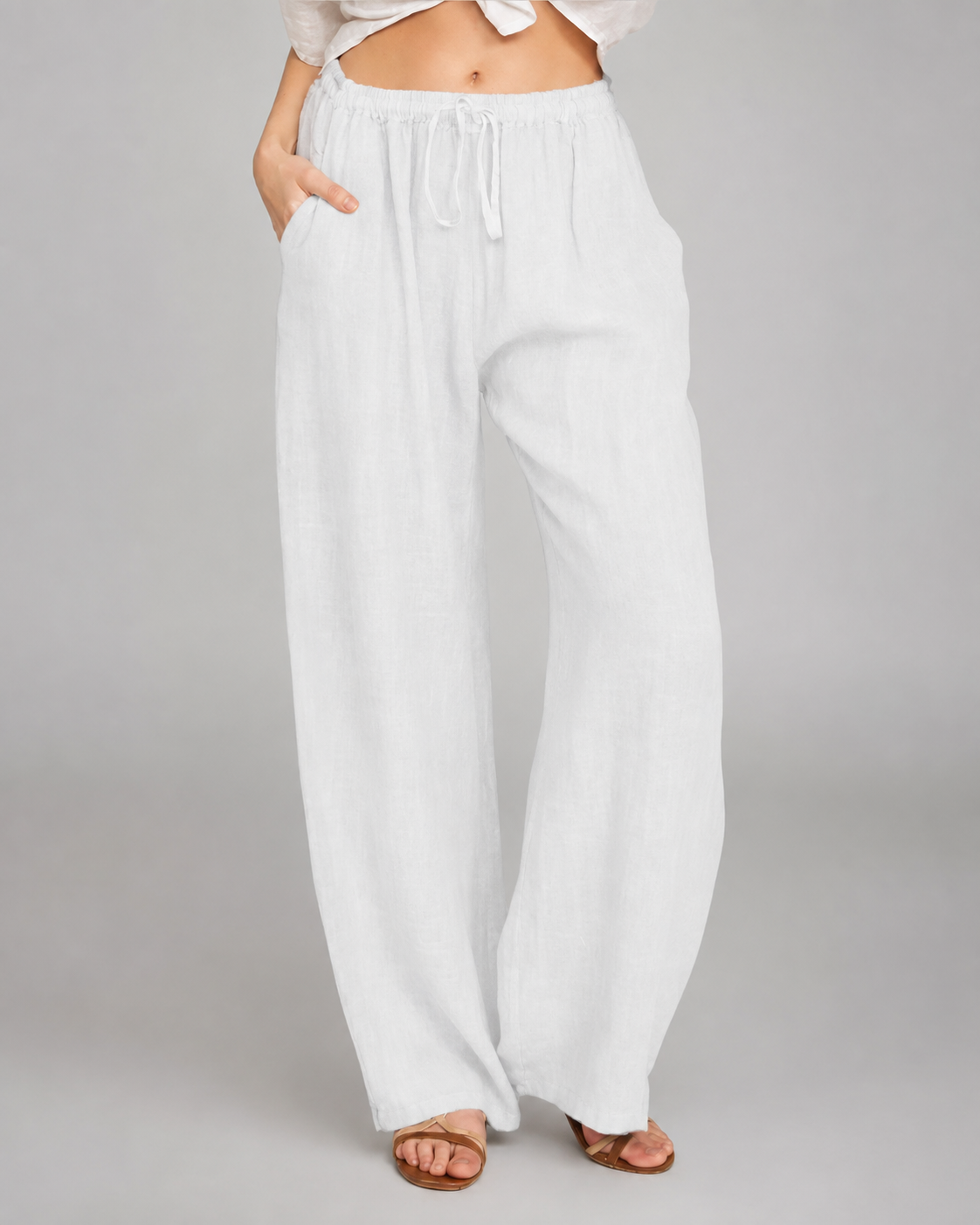 Women's Cotton Linen Wide Leg Pants – Loose Fit with Elastic Waist