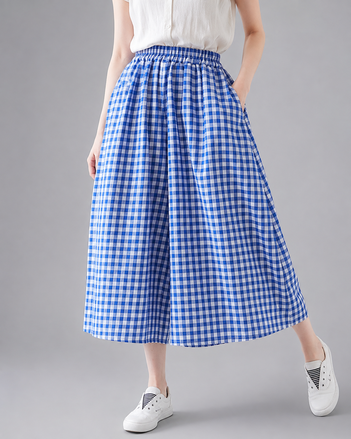 Women's High-Waisted Wide Leg Trousers – Thin Cotton Linen, Baggy Jogger Style