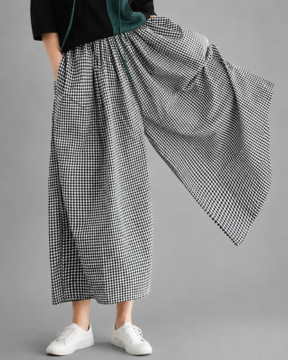 Women's High-Waisted Wide Leg Trousers – Thin Cotton Linen, Baggy Jogger Style
