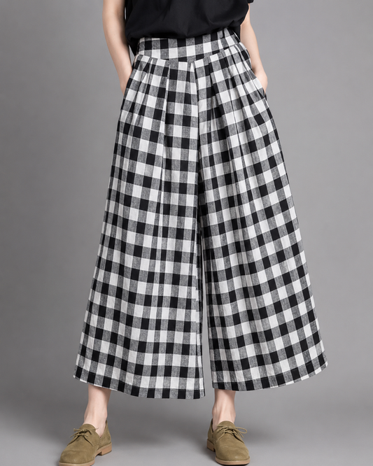 Women's High-Waisted Wide Leg Trousers – Thin Cotton Linen, Baggy Jogger Style