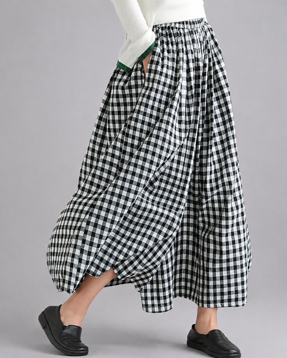 Women's High-Waisted Wide Leg Trousers – Thin Cotton Linen, Baggy Jogger Style