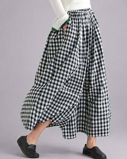 Women's High-Waisted Wide Leg Trousers – Thin Cotton Linen, Baggy Jogger Style