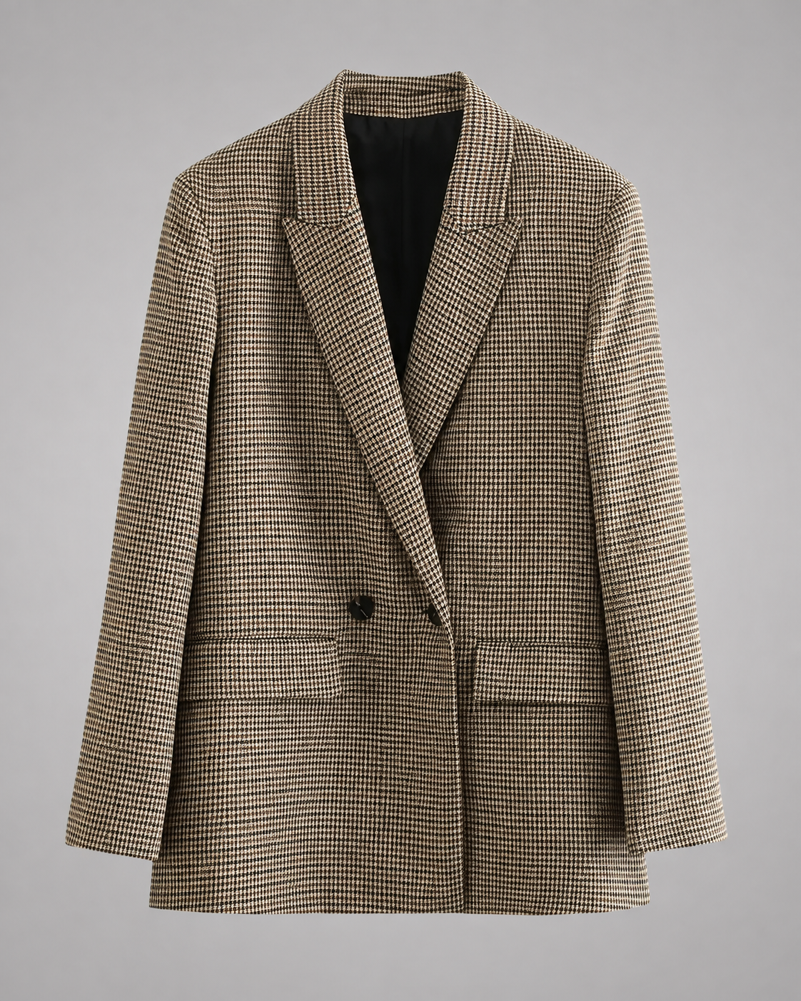 Women's Plaid Blazer Coat – Double Breasted with Flap Pockets