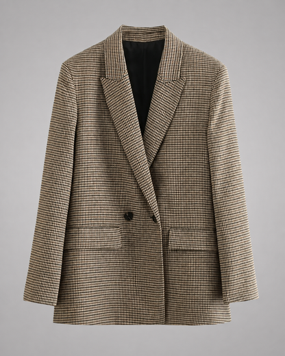Women's Plaid Blazer Coat – Double Breasted with Flap Pockets