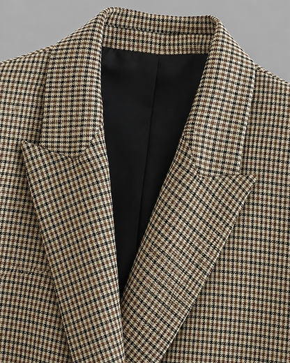 Women's Plaid Blazer Coat – Double Breasted with Flap Pockets
