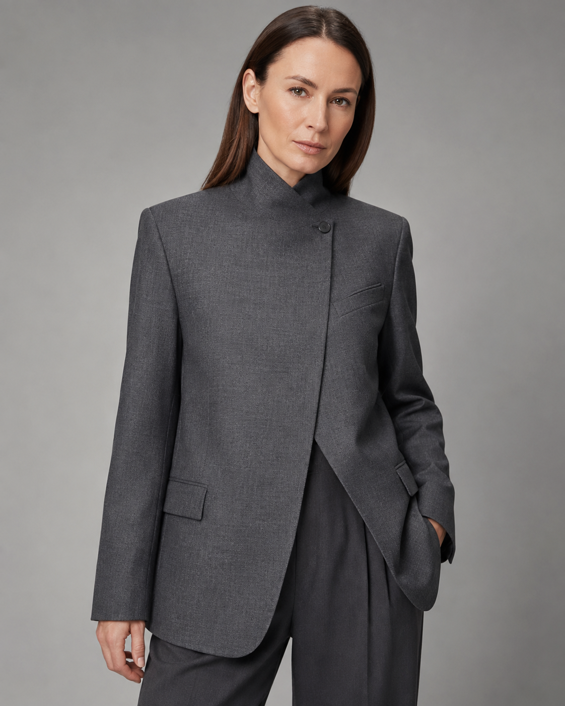 Women's Plaid Blazer – Stand Collar, Single Button, Long Sleeve