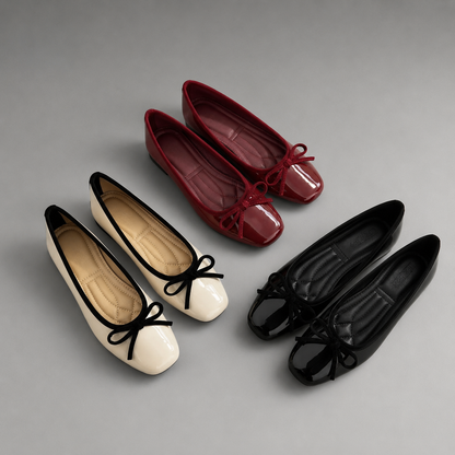 Women's Patent Leather Ballet Flats – Square Toe – Soft Sole – Slip-On