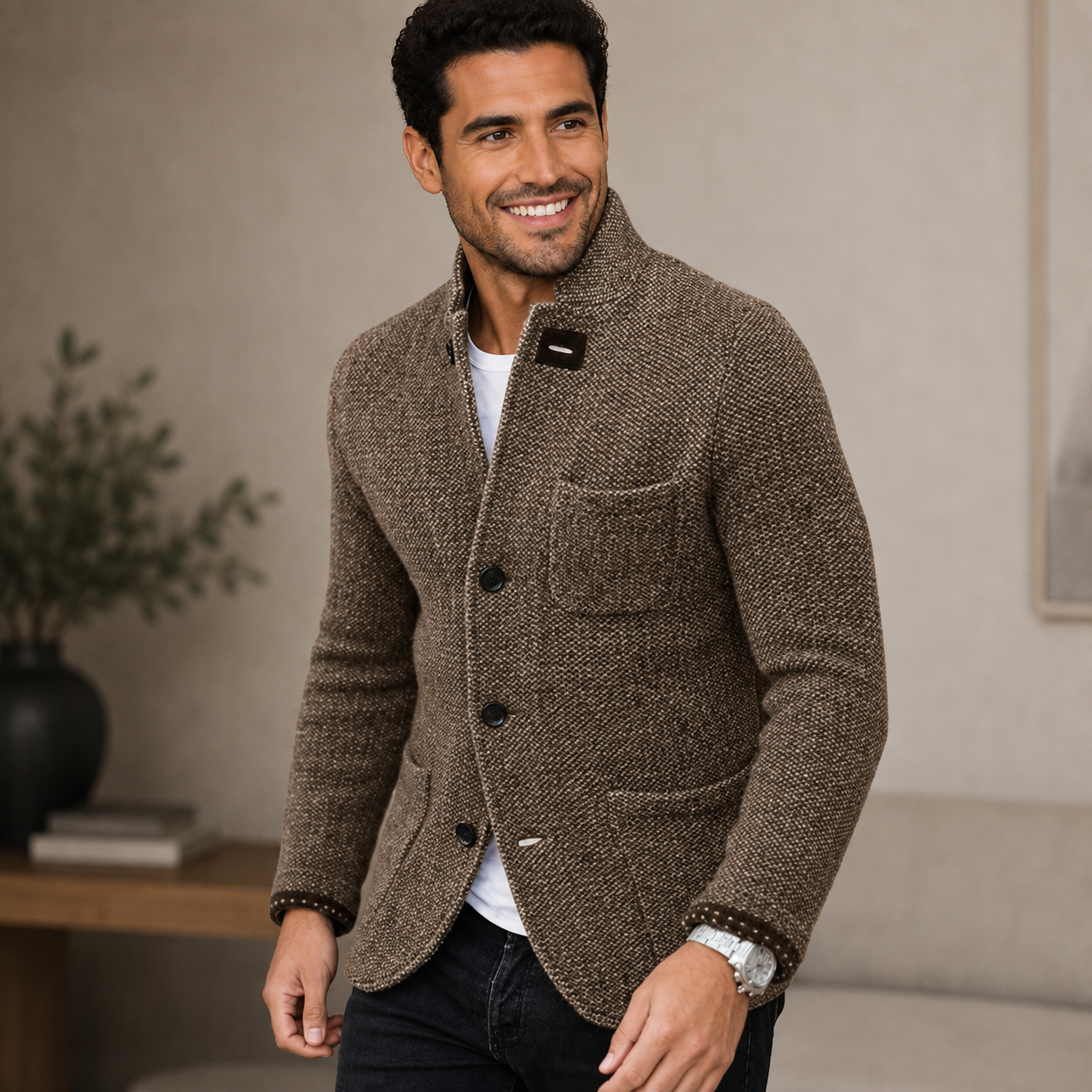 Men's Woolen Cardigan – Single-Breasted Design