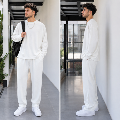 Men's Polyester Tracksuit 2-Piece Set – Relaxed Fit with Irregular Hemline and Adjustable Drawstring Waist