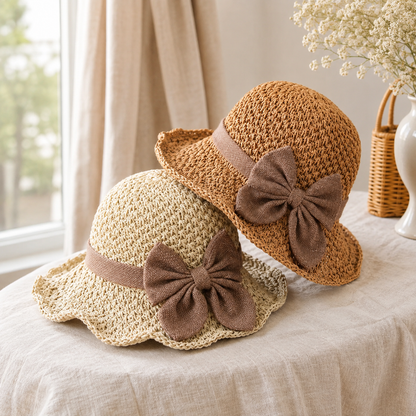 Women's Foldable Straw Sun Hat – Breathable with Retro Bow