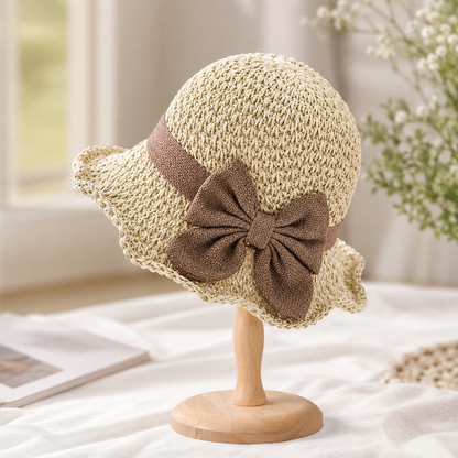 Women's Foldable Straw Sun Hat – Breathable with Retro Bow