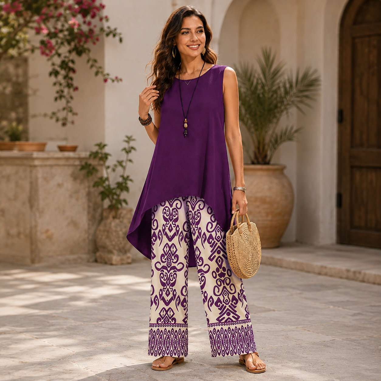 Women's Casual  Sleeveless Top and Wide-Leg Pants Set – Asymmetrical Design