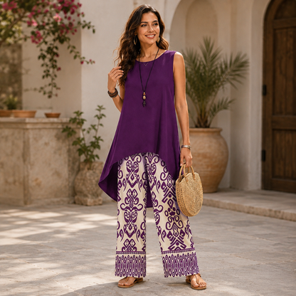 Women's Casual  Sleeveless Top and Wide-Leg Pants Set – Asymmetrical Design