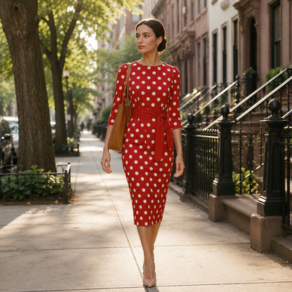 Women's Polka Dot Dress – Comfortable Fit, Classic Pattern