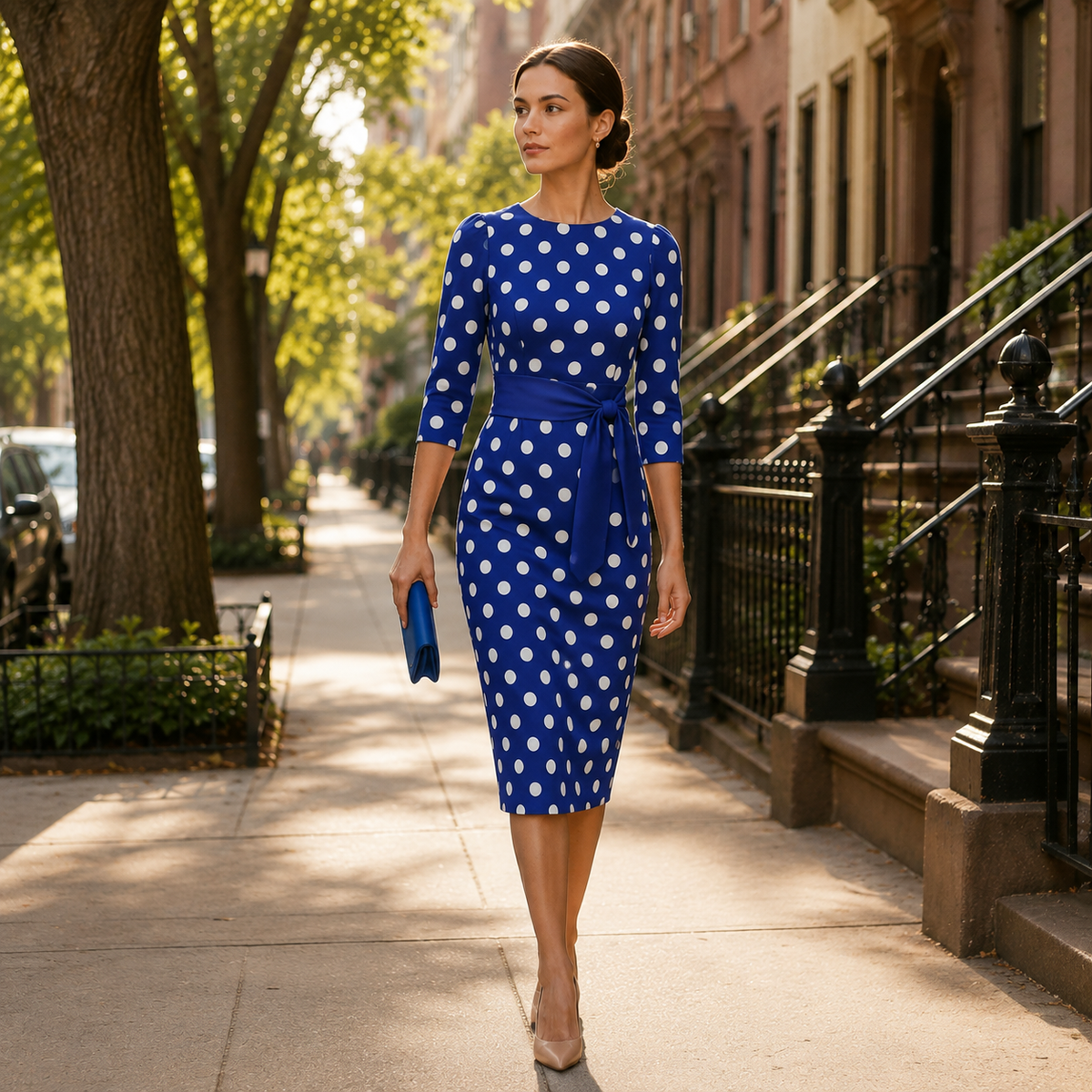 Women's Polka Dot Dress – Comfortable Fit, Classic Pattern