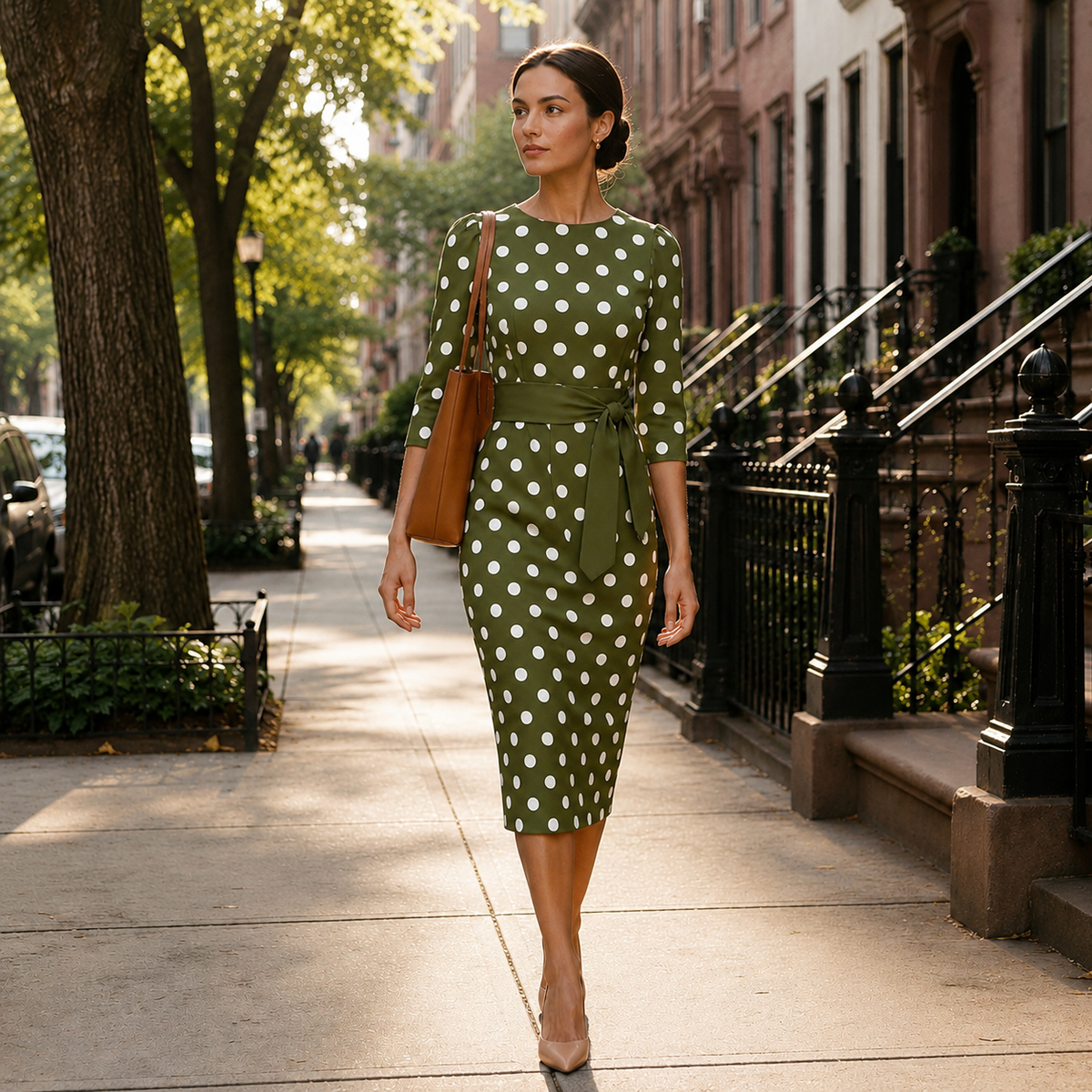 Women's Polka Dot Dress – Comfortable Fit, Classic Pattern