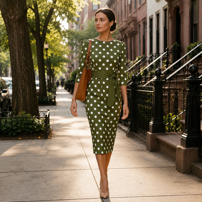 Women's Polka Dot Dress – Comfortable Fit, Classic Pattern