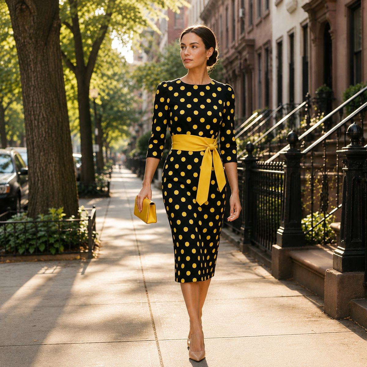 Women's Polka Dot Dress – Comfortable Fit, Classic Pattern