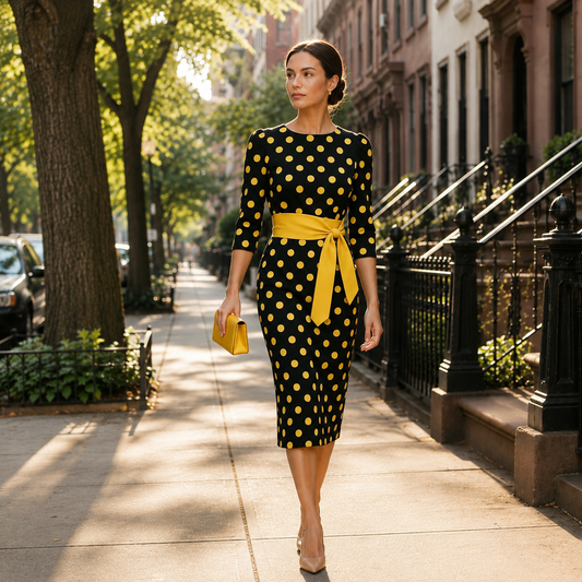Women's Polka Dot Dress – Comfortable Fit, Classic Pattern