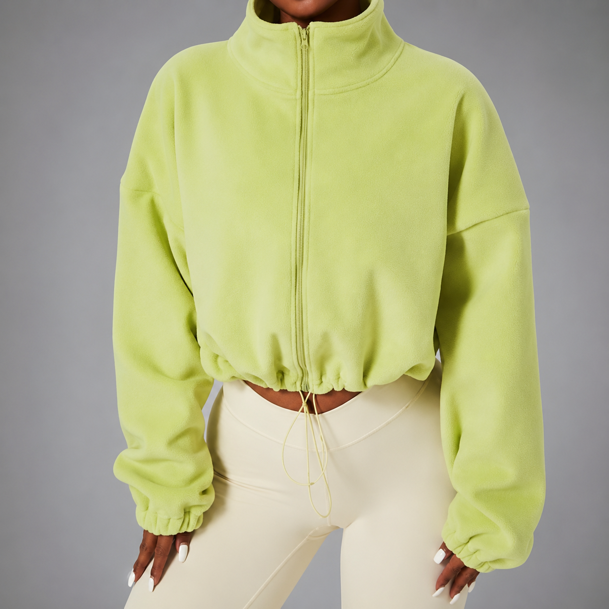 Women's Long Sleeve Zipper Coat – Stand Collar with Solid Patchwork