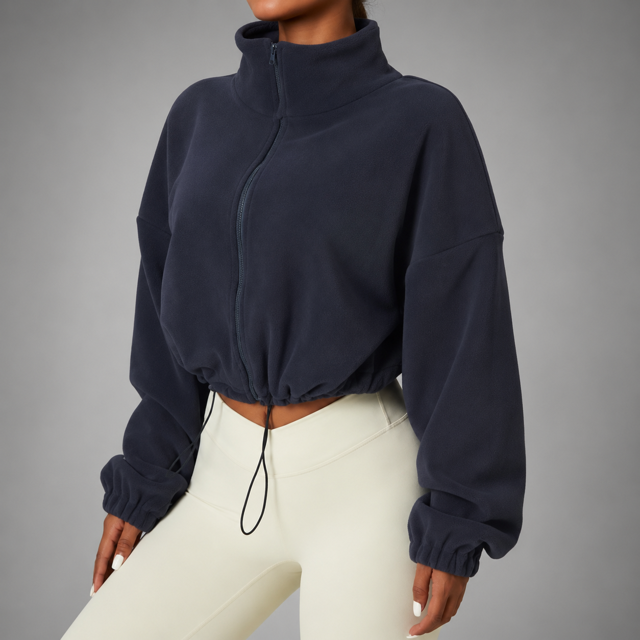 Women's Long Sleeve Zipper Coat – Stand Collar with Solid Patchwork