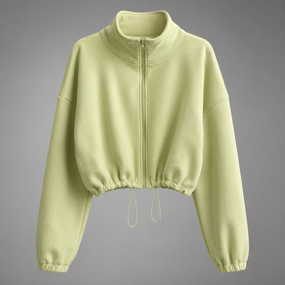 Women's Long Sleeve Zipper Coat – Stand Collar with Solid Patchwork