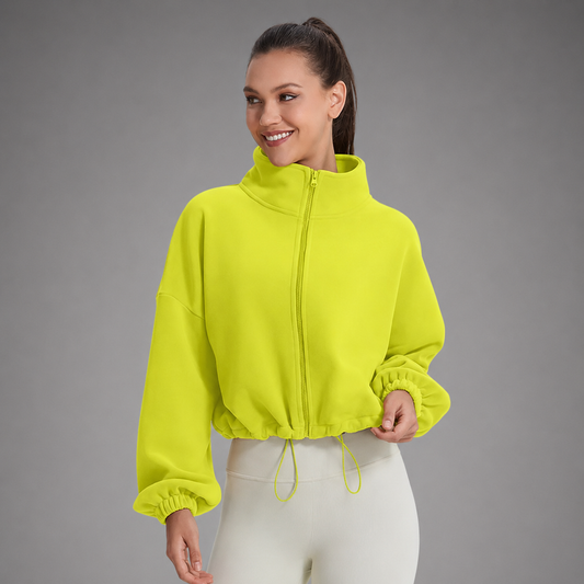 Women's Long Sleeve Zipper Coat – Stand Collar with Solid Patchwork