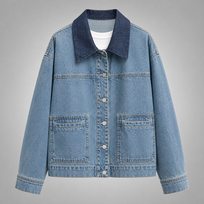 Women's Cotton Denim Jacket – Loose Fit, Long Sleeve