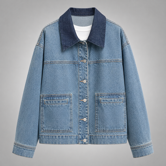 Women's Cotton Denim Jacket – Loose Fit, Long Sleeve
