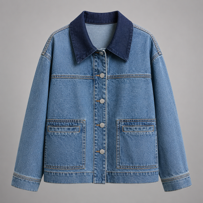 Women's Cotton Denim Jacket – Loose Fit, Long Sleeve