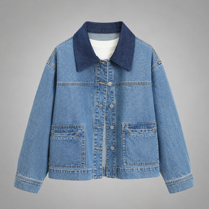 Women's Cotton Denim Jacket – Loose Fit, Long Sleeve