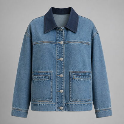 Women's Cotton Denim Jacket – Loose Fit, Long Sleeve
