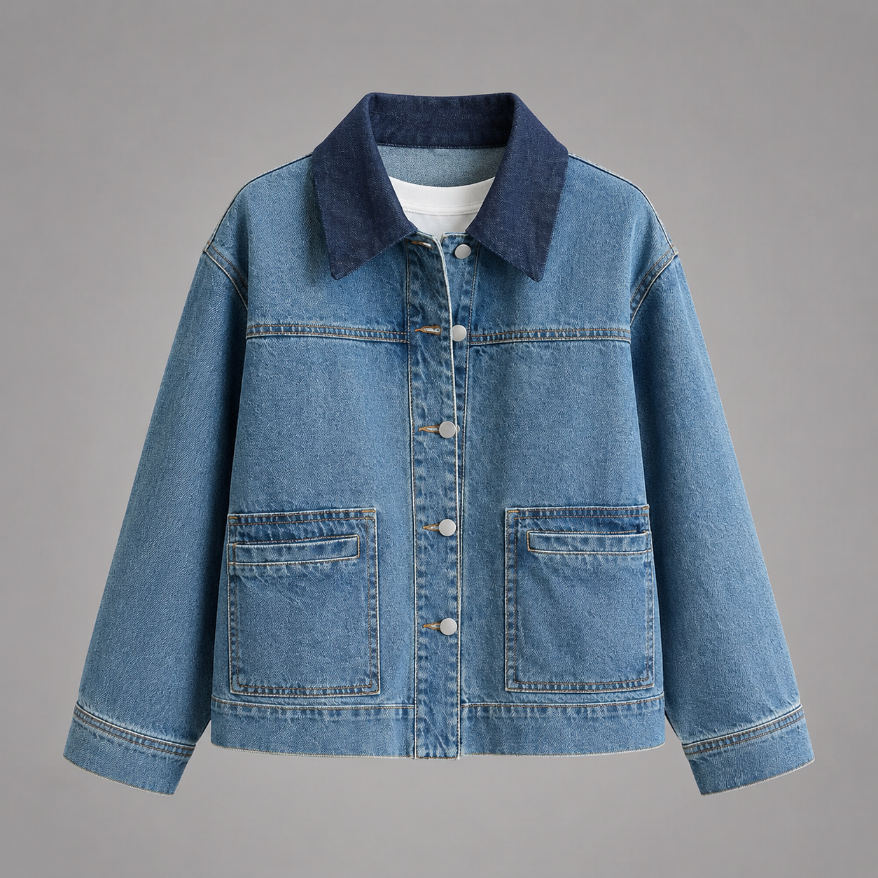 Women's Cotton Denim Jacket – Loose Fit, Long Sleeve