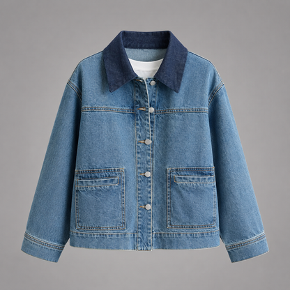 Women's Cotton Denim Jacket – Loose Fit, Long Sleeve