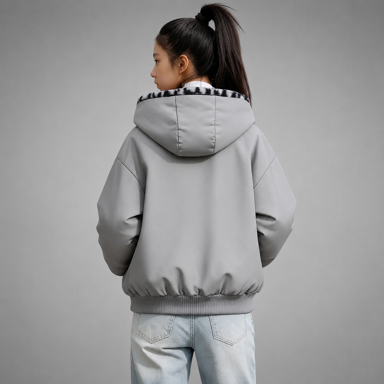 Women's Hooded Fleece Jacket – Double-Sided with Leopard Print