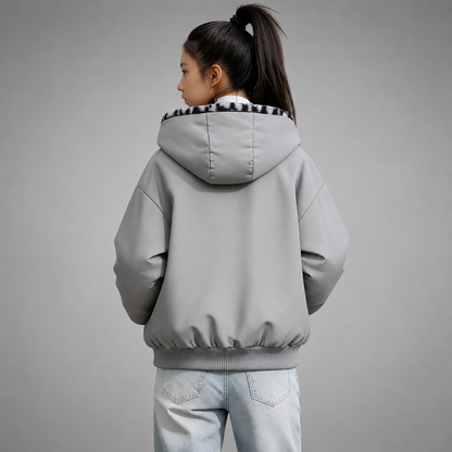 Women's Hooded Fleece Jacket – Double-Sided with Leopard Print